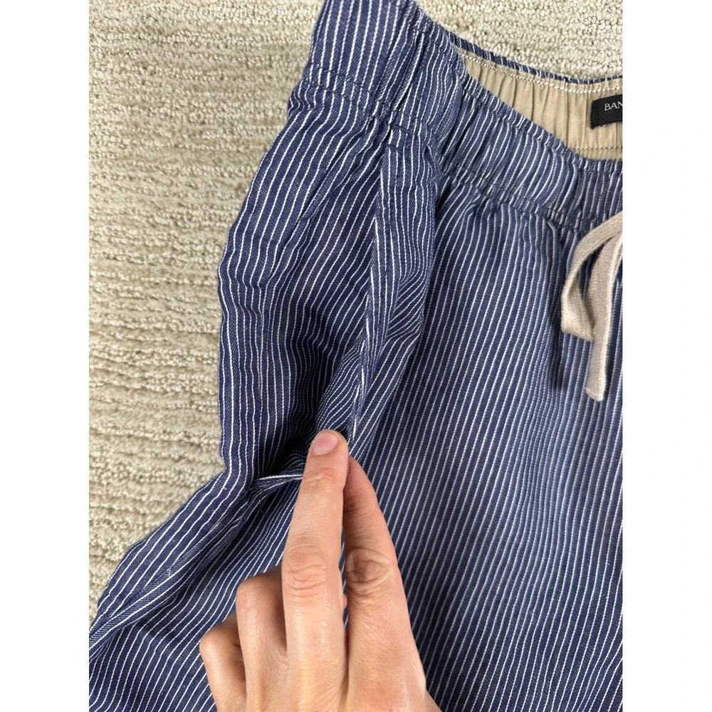 Banana Republic Mens Blue White Striped Linen Cotton 8 Inch Shorts M Drawstring
